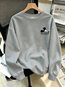 Disney Women's Plus-Size Casual Sweatshirt, Featuring Mickey Silhouette And Lettering Prints, Long Sleeves, Crew Neck – Ideal For Autumn/Winter - Grey - View 2