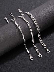 3pcs/Set Men's Stainless Steel Minimalist Fashion Chain Bracelet, Suitable For Daily Wear - Silver - View 5
