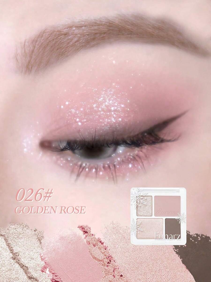 Eunarz 4-Color Matte Glitter Eyeshadow Palette, Soft Powder Texture, High Pigment, Easy To Blend, Long-Lasting Natural Daily Makeup, Makeup Gift Set