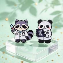 Cartoon Raccoon Panda Doctor Enamel Pins, Cute Medical Lapel Badge, Metal Animal Brooch For Backpack Jacket Hat , Lovely Gift For Healthcare Workers - Multicolor - View 4