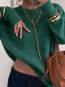 Sweater Wanita Elegan dengan Leher Bulat, Cocok untuk Musim Semi dan Musim Gugur. - Hijau tua - View 7