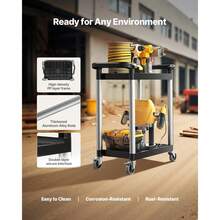 Utility Cart, 300 Lbs Load Capacity, 2-Tier Utility Plastic Cart With 360° Swivel Wheels (2 With Brakes), 24.4 X 16.1-Inch Food Service Cart For Warehouse, Office, Home, Restaurant, Kitchen - 14.7 Lbs - View 4