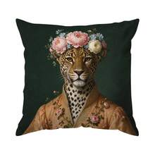 4pcs/1pc Vintage Oil Painting Leopard Floral Crown Dress Pattern Pillow Case, Single-Sided Printed Pillow Case, Suitable For Living Room, Bedroom, Home Decor, All Season Pillow Case - Multicolor - View 17