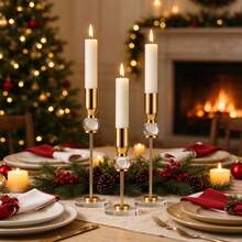 3pcs Gold Crystal Tall Candle Holders, Modern Metal Candlesticks With Clear Crystal Ball And Acrylic Base, Wedding Dinner Party Home Decor Table Centerpiece - Golden Crystal Candlestick - View 5