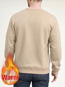 Men's Autumn/Winter Casual Fashion Slim Fit Thermal Lined Thick Warm Crew Neck Sweatshirt - Khaki - View 4
