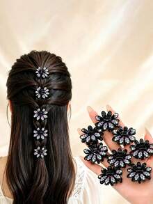 1pc/3pcs Sweet Cool Style Black Floral Hair Clips Y2K Women Rhinestone Floral Mini Hair Clips Suitable For Half-Up Hairstyles - Multicolor - View 1