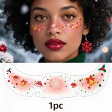 Christmas Freckle Temporary Face Tattoo Stickers - 1pc, Bell Gingerbread Man Reindeer Heart Pattern, Waterproof Self-Adhesive Fake Freckle Tattoo Stickers, Holiday Body Painting Tattoo, Suitable For Christmas Party, Holiday, Rave Music Festival - Multicolor - View 8