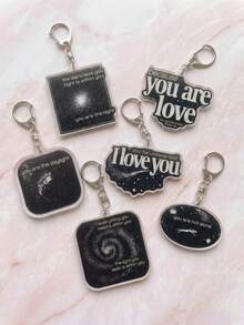 6pcs End Poem Acrylic Keychains, Game Ending Poem, Romantic Universe Starry Sky Galaxy Style, "And The Universe Said I Love You" Quote, Healing Gift For Game Player Couples And Friends, Backpack Charm, Key Ring Accessory - Multicolor - View 1