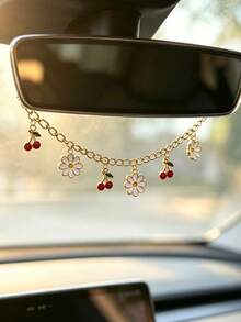 1pc Fruit Charm Rearview Mirror Hanging Ornament, Strawberry Watermelon Pineapple Cherry Pendant, Car Accessories - A - View 8