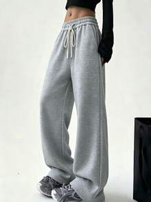 Women's Loose Straight Leg Sport Leggings, Oversized Fit, Long Floor-Length Home Pants - Blue - View 5
