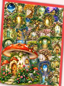 50Pcs Fairy Cottage PET Stickers, Enchanted Forest Mushroom House Floral Gate Decals, Aesthetic Stickers For Scrapbook Album Handmade Craft Card Making Art Projects - Multicolor - View 1