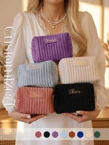 Personalized Cosmetic Toiletry Makeup Bag, Quilted Monogram Solid Color Bridesmaid Wedding Gift, Custom Travel Organizer Pouch, Travel Bag, Large Capacity, Aesthetic - Multicolor - View 2