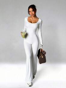 FWH Outdoor Yoga, Pilates, Commuting, Date Essential Elastic Sexy Jumpsuit, Fresh Bright Colors Sports White - White - View 1