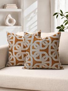 1 Piece Luxury Decorative Throw Pillow Cover Set, Textured Geometric Square Design, Suitable For Sofa, Living Room, Bedroom, Farmhouse, Also As Gifts - Taupe-beige - View 5