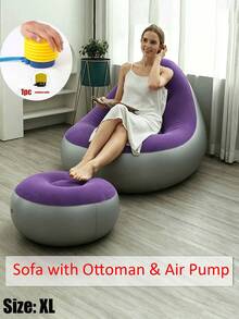 Inflatable Sofa And Footstool Slouchy Chair, Foldable Portable Slouchy Sofa With Footstool, Inflatable Sofa Chair Suitable For Living Room, Bedroom, Outdoor, Balcony And Camping, Best Gift For Family: Most Comfortable Sofa - New Model - View 23