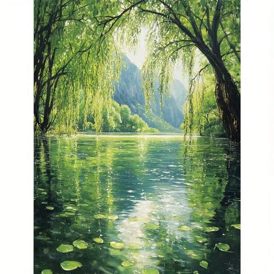 1PC DIY 5D Diamond Painting Kit Lake Landscape Pattern - Round Full Diamond Art Mosaic Craft, Home Wall Decor, Frameless - No Frame - View 1