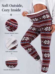 Women's Thick Warm Jacquard Leggings, Fashionable Comfortable Home & Outdoor Versatile Long Pants - Multicolor - View 1