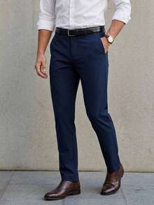 DAZY Men's Classic Design Dress Pants, Spring/Autumn Business Occasion Solid Color Slight Stretch Trousers, Classical Luxury Style - Royal Blue - View 7