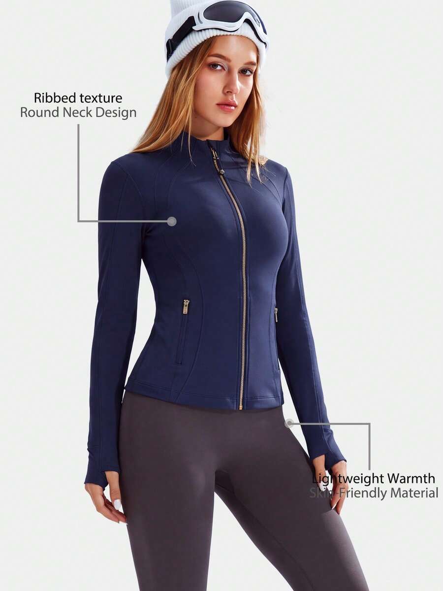 Leorrey 1pc Women's Slim Fit Flattering Long Sleeve Sports Jacket For Fitness, Workout, Running, Cycling - Blue - View 1