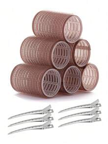 Large Size Hair Roller With Clips, Self-Adhesive Hair Curler, Suitable For Long/Medium/Short Hair And Bangs, DIY Hair Curling Tool (Includes 12/12 Large Roller Tubes + 6/12 Clips) - Coffee - View 8