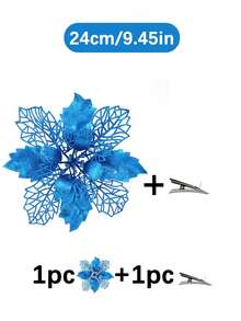 1件/5件/10件/20件 亮面聖誕花，適用於聖誕樹和花環，直徑3.5英吋/5.9英吋/9.45英吋，附夾子，聖誕節假期裝飾，新年派對用品（顏色：藍色） - 藍色 - 查看 17