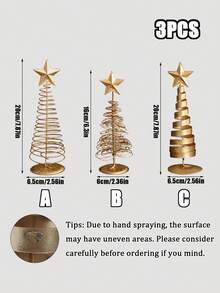 3pcs/Set 20cm Shiny Gold Christmas Tree Desktop Decor, Five-Pointed Star Christmas Tree Ornament, Suitable For Desk, Fireplace Mantel, Holiday Party, Winter New Year, Room, Living Room, Home DIY Decoration - Gold - View 12