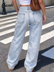 Women's Casual Straight Leg Jeans, Suitable For Daily Wear - Light Wash - View 2