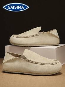 GAISIMA Fashionable Luxury Red Suede Embroidered Metal Buckle Slip-On Loafers, Men's Soft Sole Driving Shoes, Suitable For Various Daily Occasions In Spring And Summer - Khaki - View 2