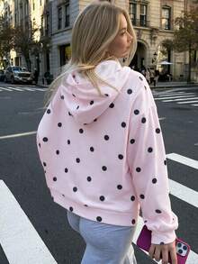 Women's Polka Dot Print Long Sleeve Casual Loose Sweatshirt - Pink - View 1