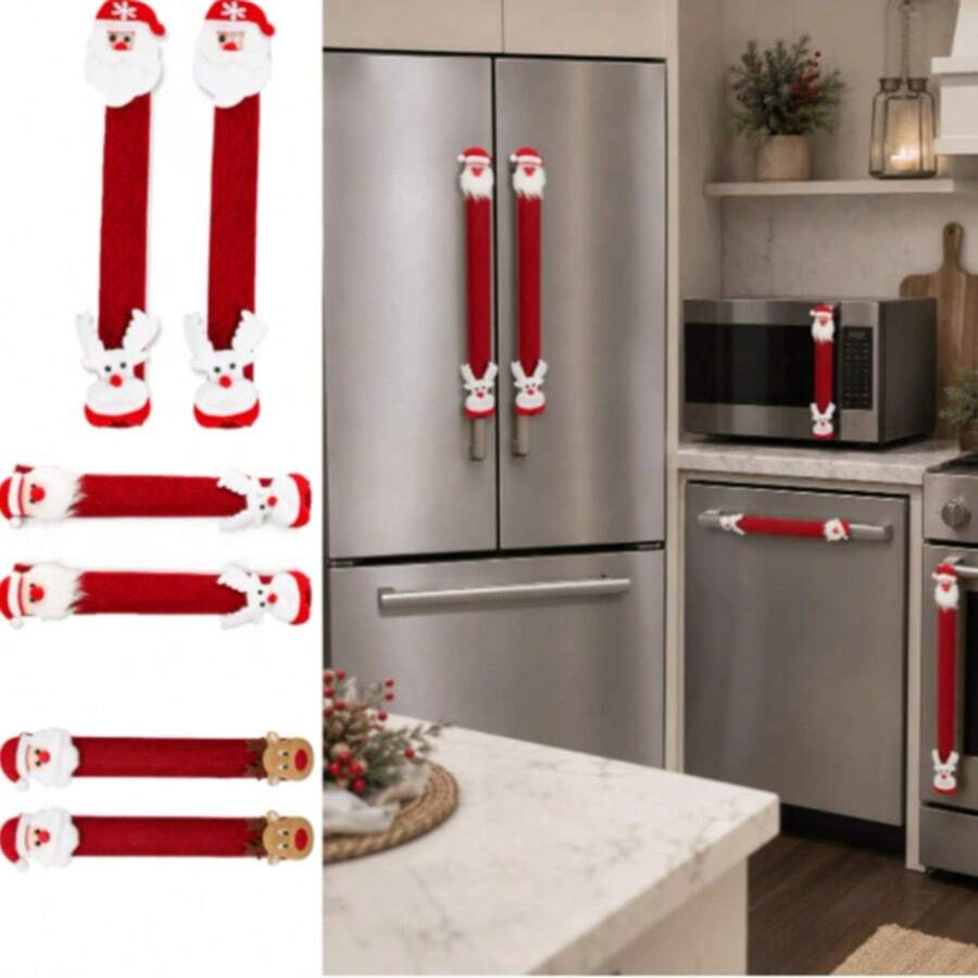 1pc Red Christmas Refrigerator Handle Cover, Santa Claus, Reindeer And Snowflake Pattern, Soft Elastic Removable, Stain-Resistant And Scratch-Resistant, Protects Refrigerator, Dishwasher, Microwave, Oven And Other Appliance Handles, Also Suitable For Christmas Kitchen Decoration - Multicolor - View 1