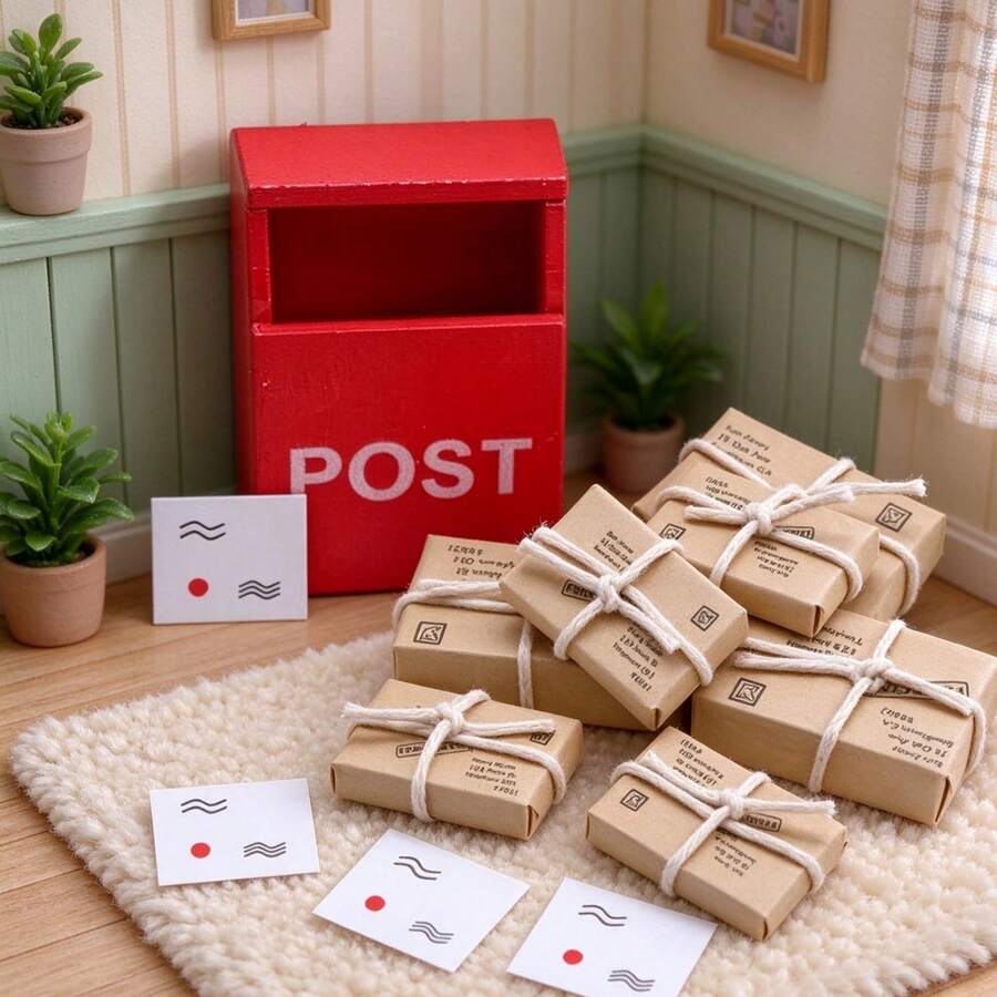7pcs Mini Mailbox Parcel Set, Christmas Doorway Miniature Scene ...