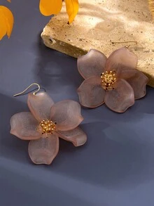 1 Pair Gentle Misty Pink Large Flower Earrings French Vintage Matte Petal Vacation Fairy Style - Pink - View 4