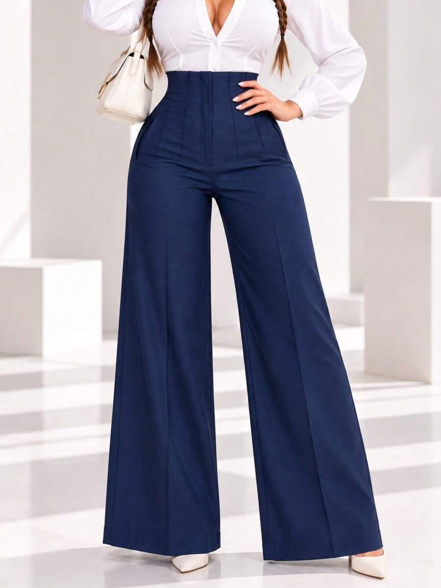 Women Suit Pants - Navy Blue - View 1
