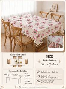 1pc Daily Minimalist Pink Bow Tulip Pattern Polyester Cotton Lace Tablecloth, Stain-Resistant With Tassel Fringe Dining Table Decor Cloth, Suitable For Square And Round Tables, Kitchen, Dining Table, Coffee Table, TV Cabinet, Entryway, Party Holiday Decoration, Home Decor, Family Gathering - Multicolor - View 13