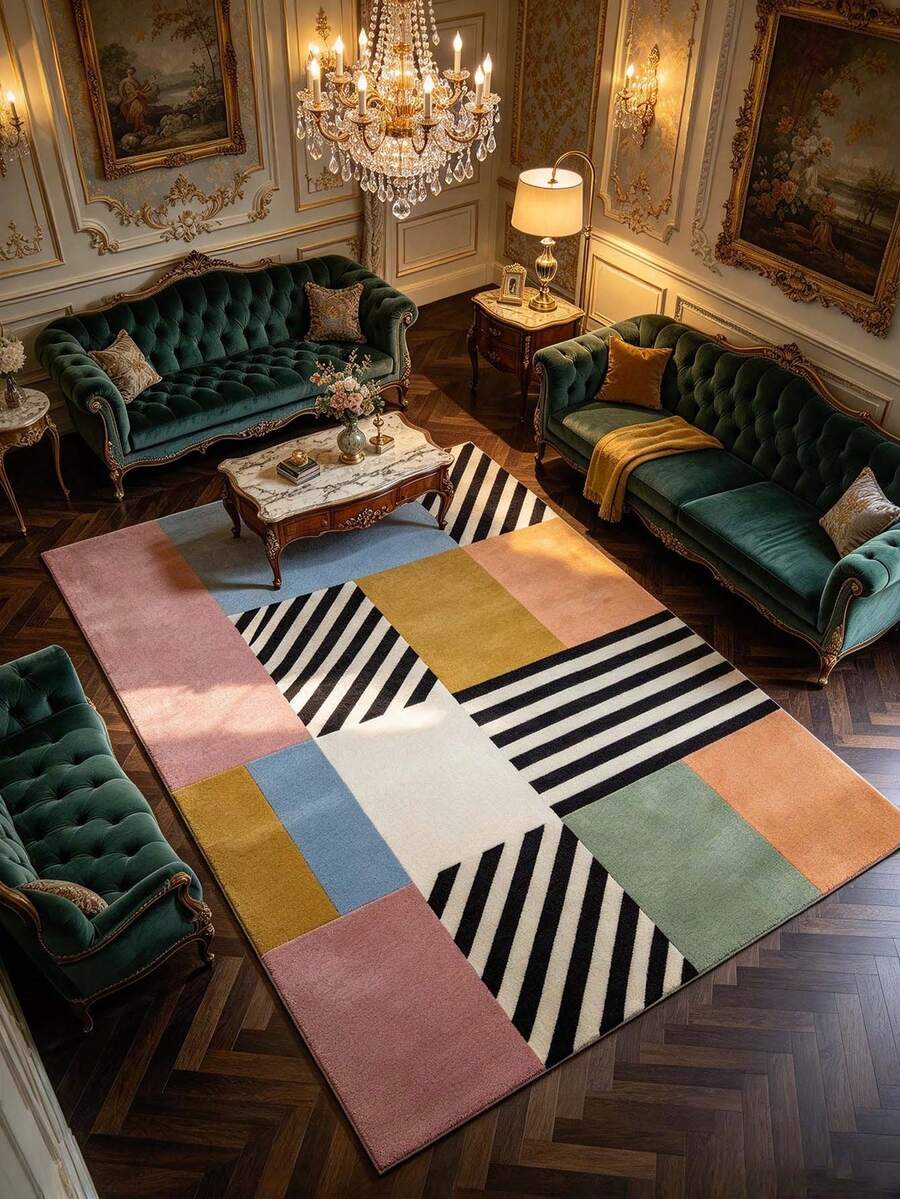 1pc Modern Art Living Room Rug, Plush Carpet, Autumn/Winter Rug, Living Room Area Rug, Home Decor, Large Living Room Carpet, Living Room Home Decor, Room Decoration, Washable Rug - Multicolor - View 1