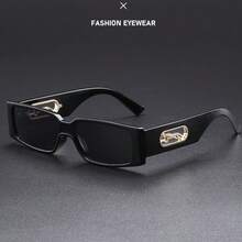 1 Pair Men's Black Small Square Frame Vintage Leopard Decor Fashion Street Style Personalized Outfit Glasses - Black - View 2