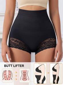2pcs Women's High Waist Butt Lifting Tummy Control Sexy Lace Trim Shaping Triangle Panties - Multicolor - View 6
