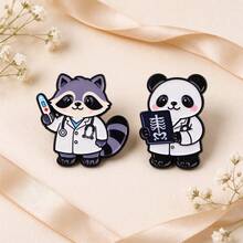 Cartoon Raccoon Panda Doctor Enamel Pins, Cute Medical Lapel Badge, Metal Animal Brooch For Backpack Jacket Hat , Lovely Gift For Healthcare Workers - Multicolor - View 7