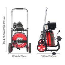 Drain Cleaner Machine 30m X 10.5mm, Auto Feed Sewer Snake Auger On Wheels - With 8 Cutters & Air-Activated Foot Switch For 50mm To 100mm Pipes - 30m X 10.5mm - View 10