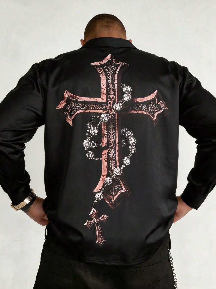 Men's Black Long-Sleeved Sweater Letter Pattern Printed Gothic Street Style Top, Suitable For Autumn And Winter Wear - Black - View 1