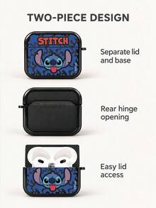 Miniso Disney Premium TPU 藍牙耳機保護殼，附 1 個同色掛鉤，適用 AirPods 1/2/3/4/5/Pro/Pro 2/Pro 3，新款軟耳機殼，可愛卡通史迪奇，情侶通用 - 黑色 - 查看 4
