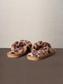 Fall/Winter Women's Fluffy Leopard Print Comfy House Slippers,Halloween - Brown - View 4
