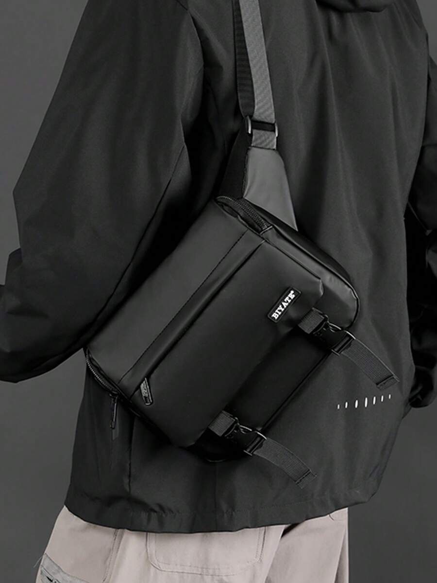 New Solid Color Nylon Material Flap Motorcycle Bag Men's Business Casual Crossbody Bag