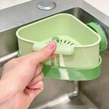 Sink Strainer Basket With Suction Cup, Automatic Tilt Mechanism For Food Debris Collection, Triangular Sink Sponge Holder With Suction Cup Filter Basket, Suitable For Kitchen And Bathroom Sinks - Model B - View 2