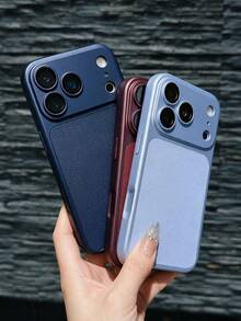 頂級磨砂皮革紋理保護殼 附玻璃鏡頭保護蓋，適用於 iPhone 18 Pro Max 17 Pro 16 Plus 15 14 13 12 11，親膚防震緩衝保護套 - 藍色 - 查看 3