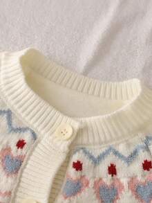 Children's Clothing Fashion Design Fair Isle Pattern Long Sleeve Cardigan With Frill Trim Girls Classic Winter Knit Sweater Top - White - View 3