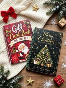1本聖誕禮品卡書，裝訂式聖誕禮品卡收納相簿，附節日內頁卡，聖誕老人與聖誕樹圖案禮品卡（禮盒包裝） - 多款可選 - 查看 1
