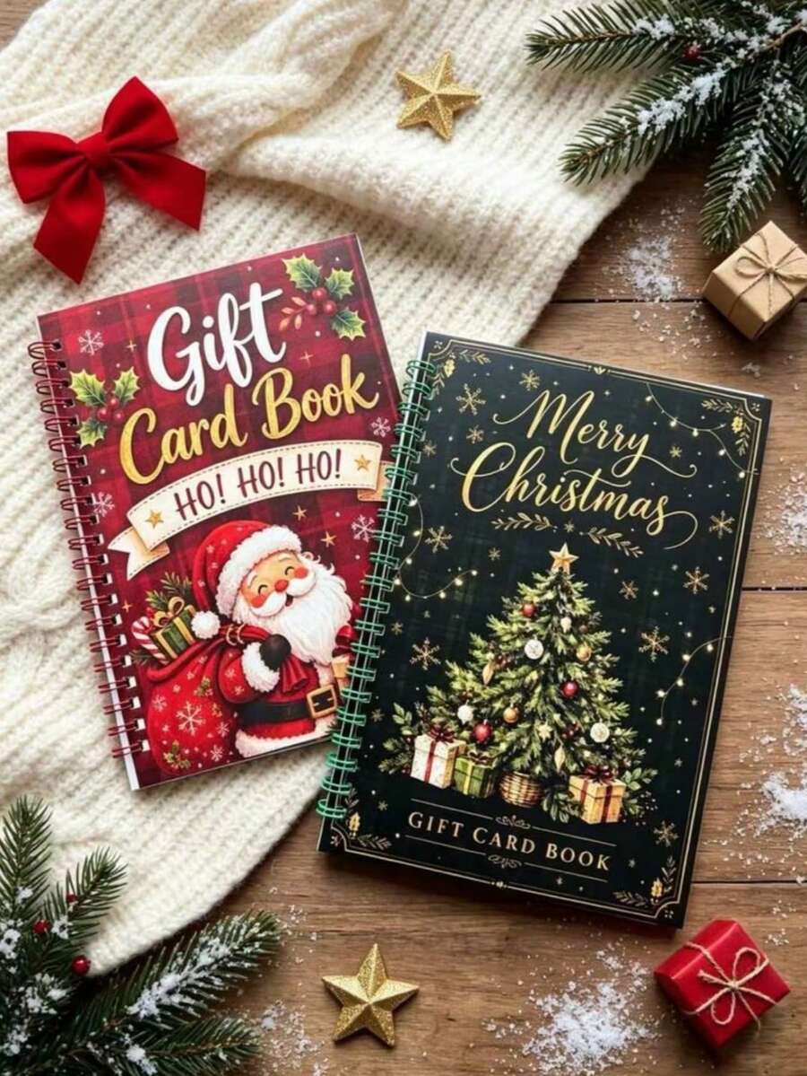 1本聖誕禮品卡書,裝訂式聖誕禮品卡收納相簿,附節日內頁卡,聖誕老人與聖誕樹圖案禮品卡(禮盒包裝) - 多款可選 - 查看 1