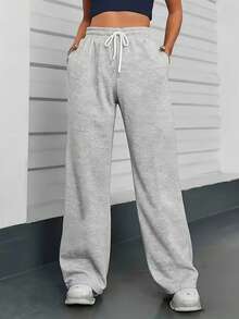 Women's Loose Straight Leg Sport Leggings, Oversized Fit, Long Floor-Length Home Pants - Blue - View 1