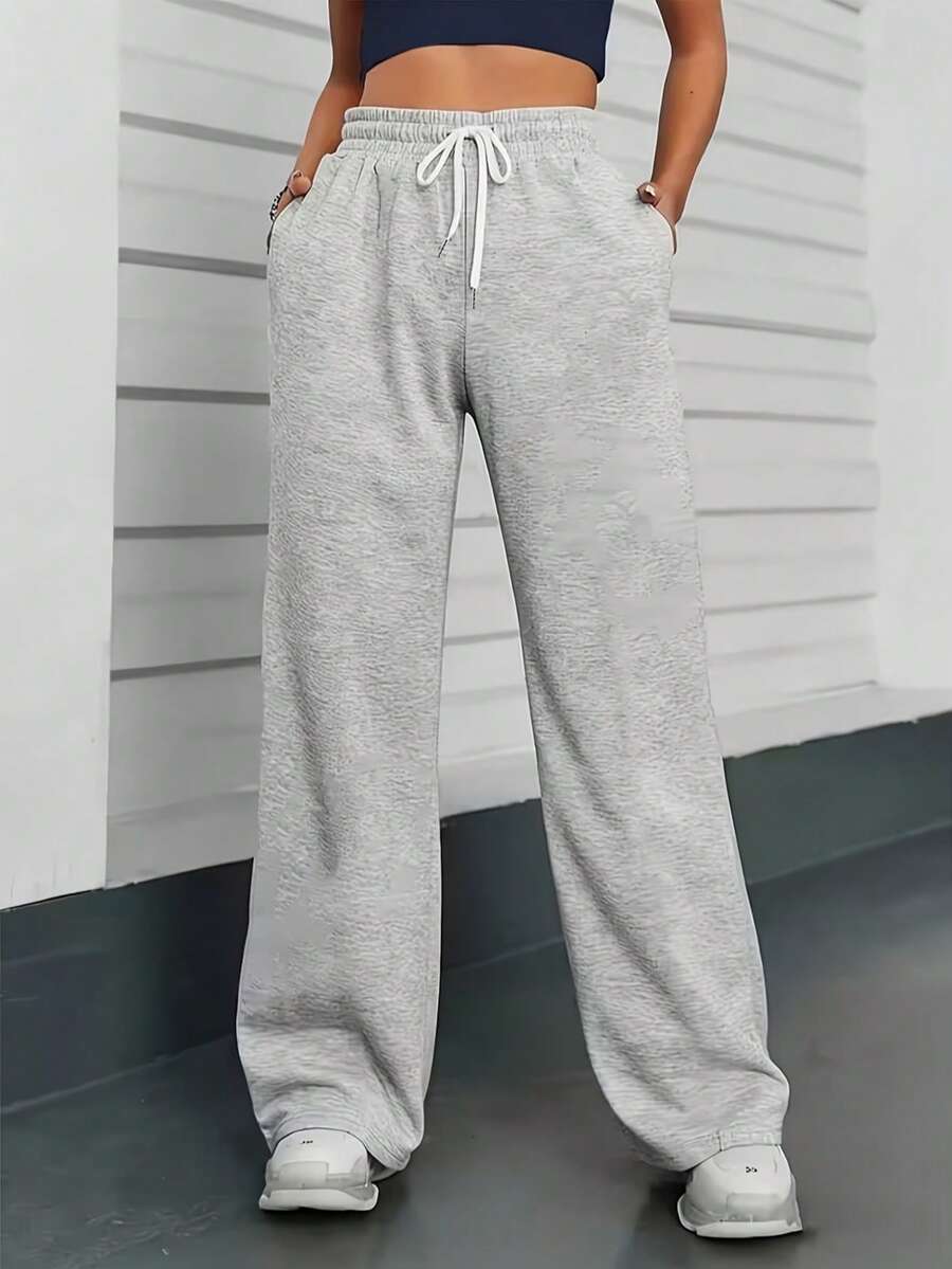 Women's Loose Straight Leg Sport Leggings, Oversized Fit, Long Floor-Length Home Pants - Blue - View 1